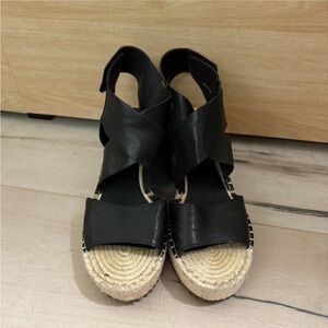Eileen Fisher Black and Tan Espadrille Sandals